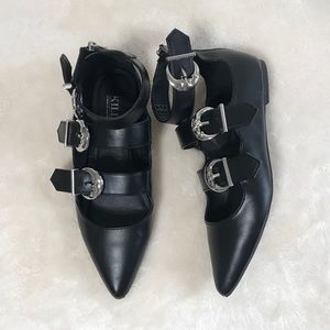 Killstar Black Oracle Moon Buckle Flats Size 8/8.5